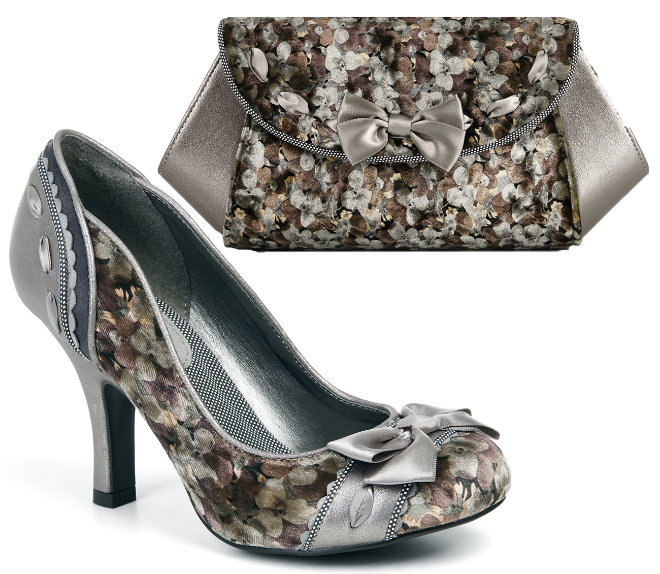 Ruby Shoo Amy Brocade Court Shoe Pumps & Matching Palma Bag Cream Gold